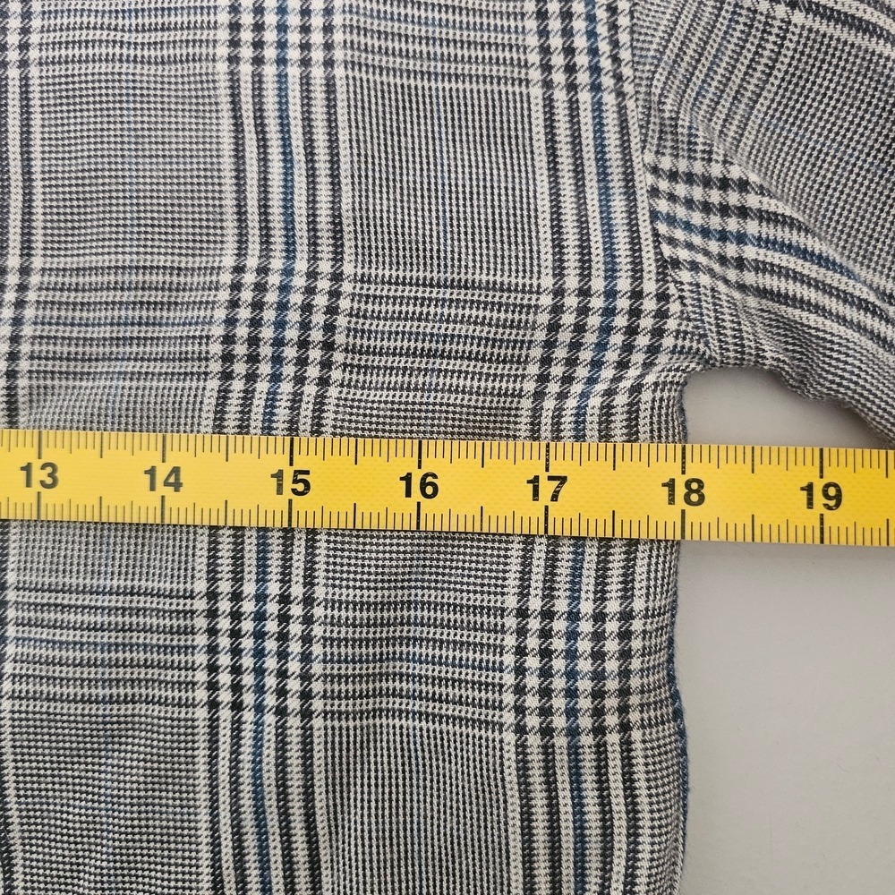 Zara Basic Women Small‎ Grey Plaid Top Green Racing Stripe Puff Sleeve Preppy ~ - Picture 6 of 7